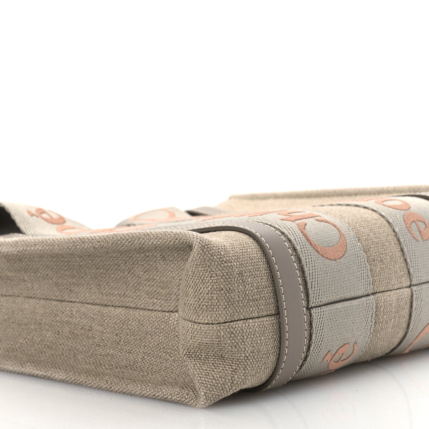 Cotton Calfskin Small Woody Ribbon Tote With Strap  Beige Taupe