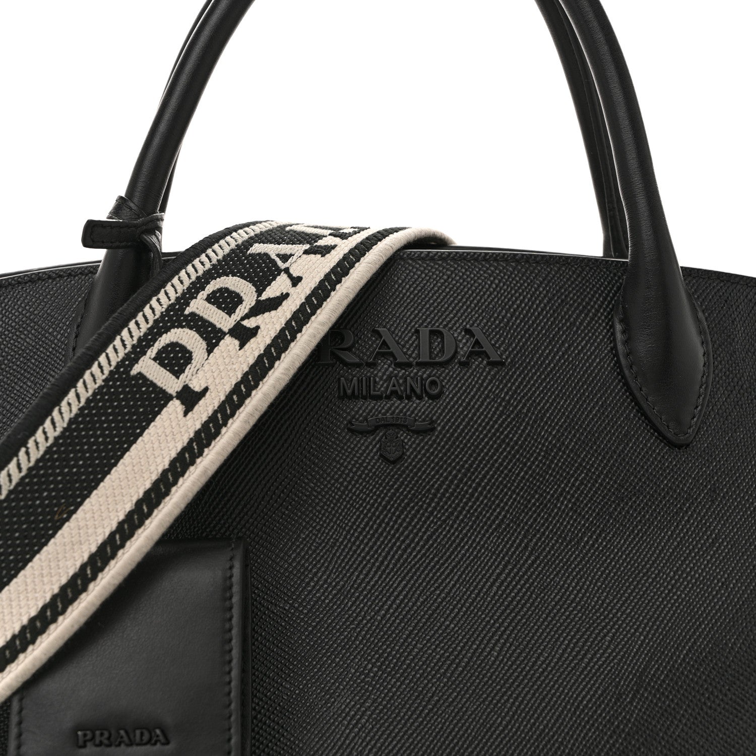 Prada Saffiano Cuir Calfskin Small Monochrome Top Handle Tote Black 7 of 15
