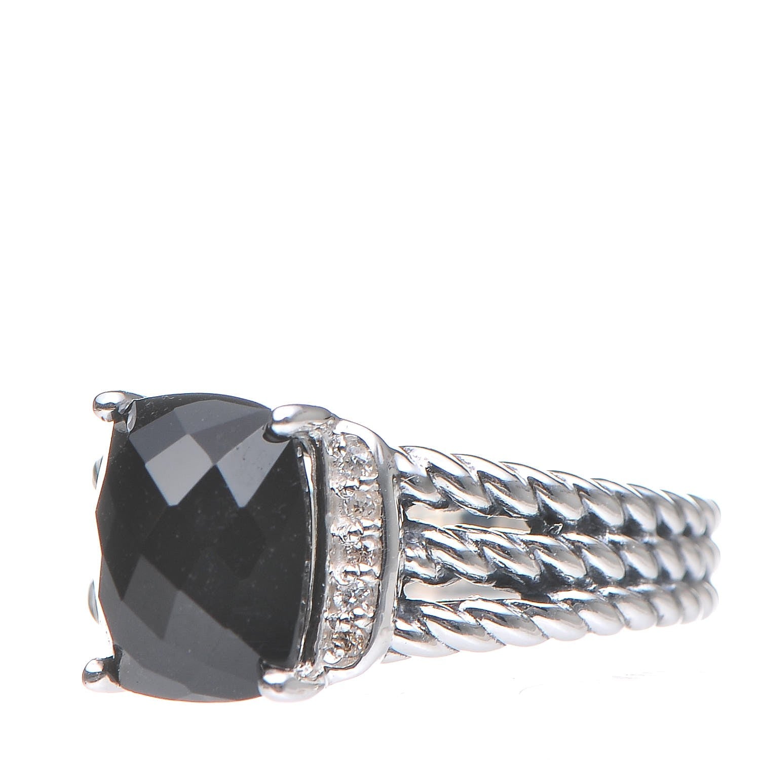 David Yurman Sterling Silver Diamond Black Onyx 10mm Petite Wheaton Ring 55 7.25 3 of 5