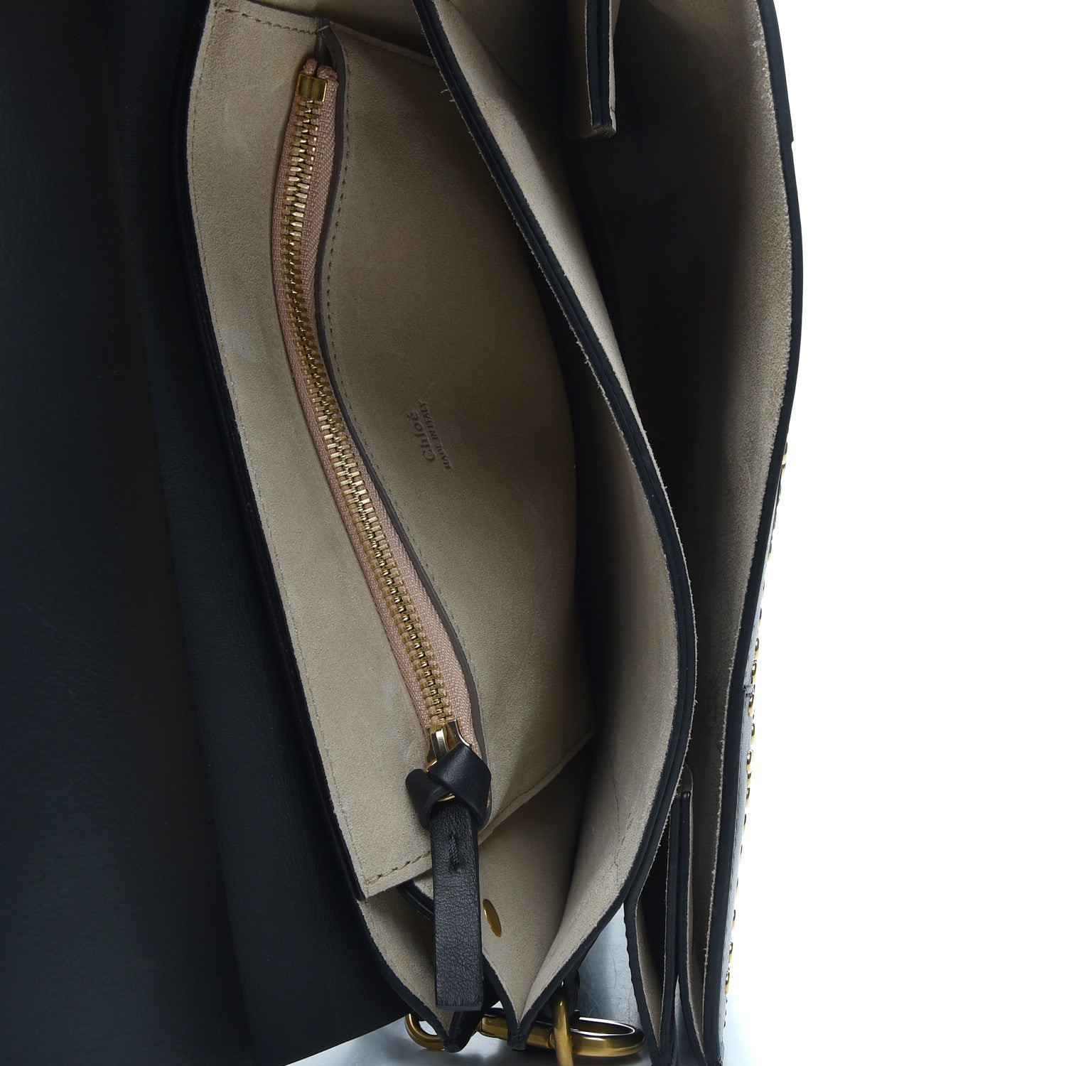 Chloe Calfskin Suede Studded Medium Faye Shoulder Bag Black 4 of 9
