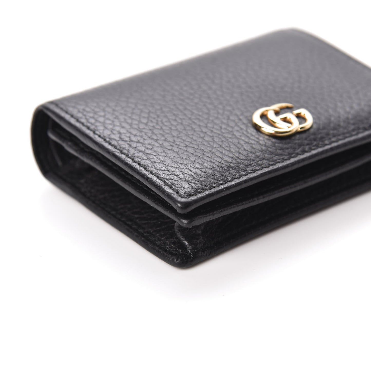 Pebbled Calfskin GG Marmont Card Case Black