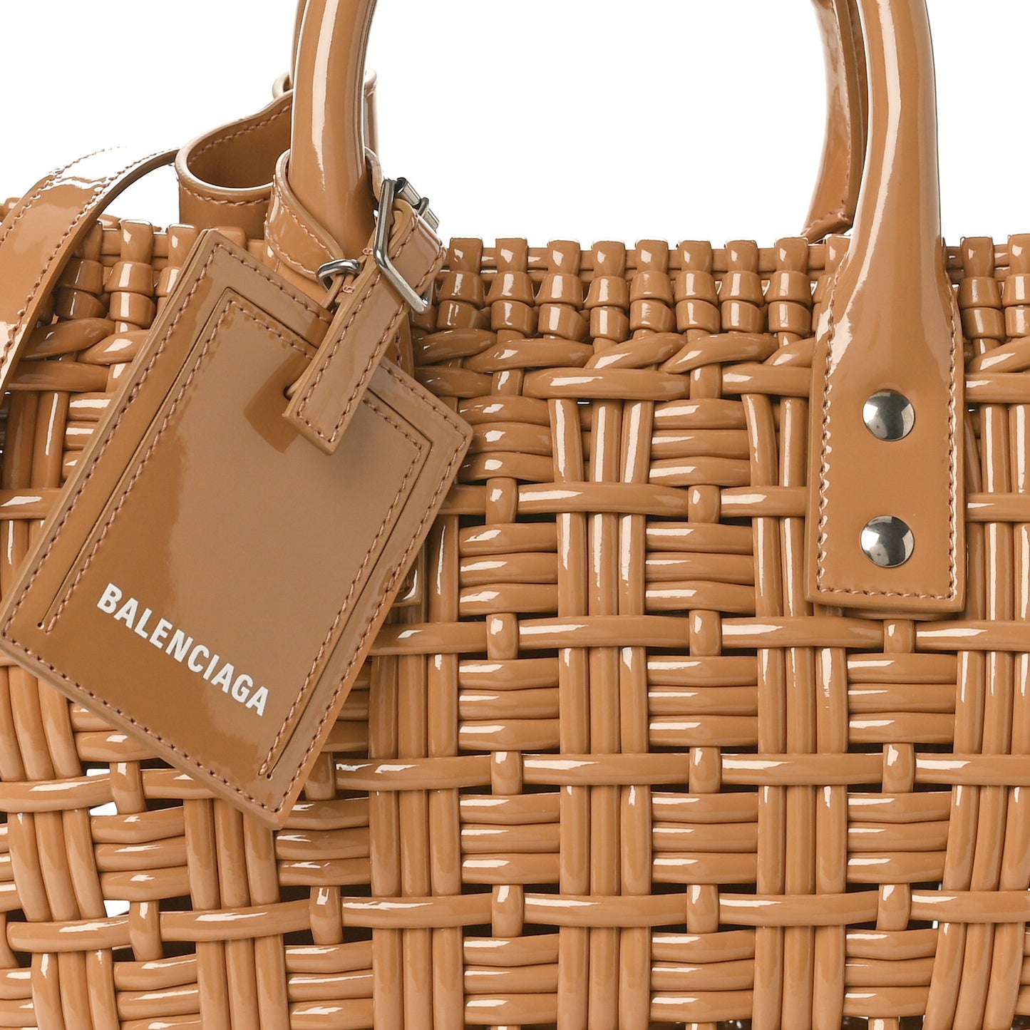 Varnished Faux Calfskin Braided XS Bistro Basket Beige