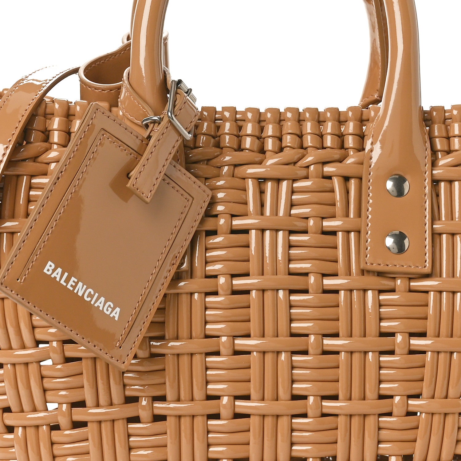 Balenciaga Varnished Faux Calfskin Braided XS Bistro Basket Beige 8 of 10
