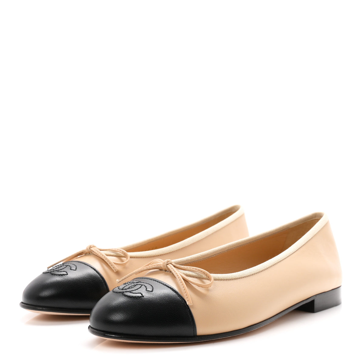 Lambskin Cap Toe CC Ballerina Flats 38.5 Beige Black