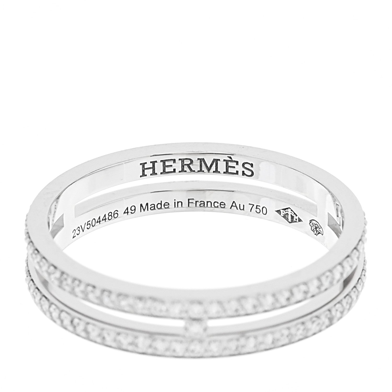 Hermes 18K White Gold Diamond Ariane Wedding Band Ring 49 4.75 4 of 5