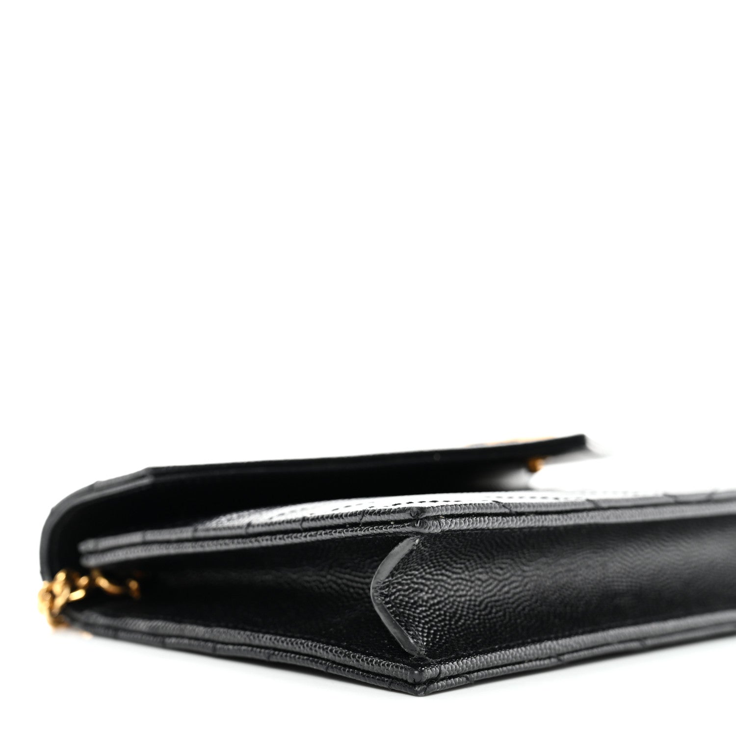 Saint Laurent Grain De Poudre Matelasse Chevron Monogram Envelope Chain Wallet Black 8 of 12