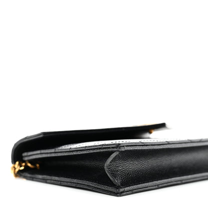 Saint Laurent Grain De Poudre Matelasse Chevron Monogram Envelope Chain Wallet Black 8 of 12
