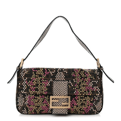 Fendi Zucca Snakeskin Studded Baguette Tobacco Multicolor 1 of 9
