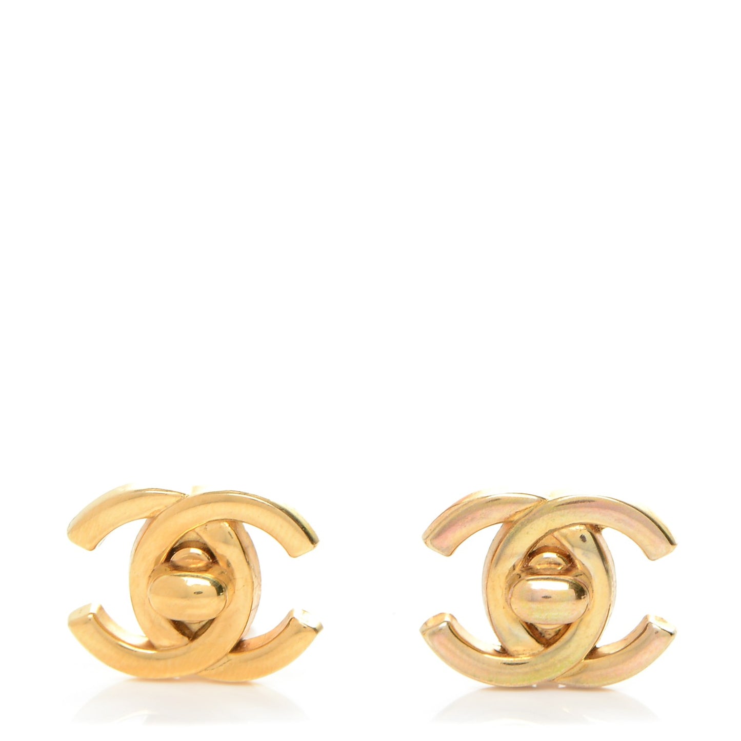 Metal CC Turnlock Clip On Earrings Gold