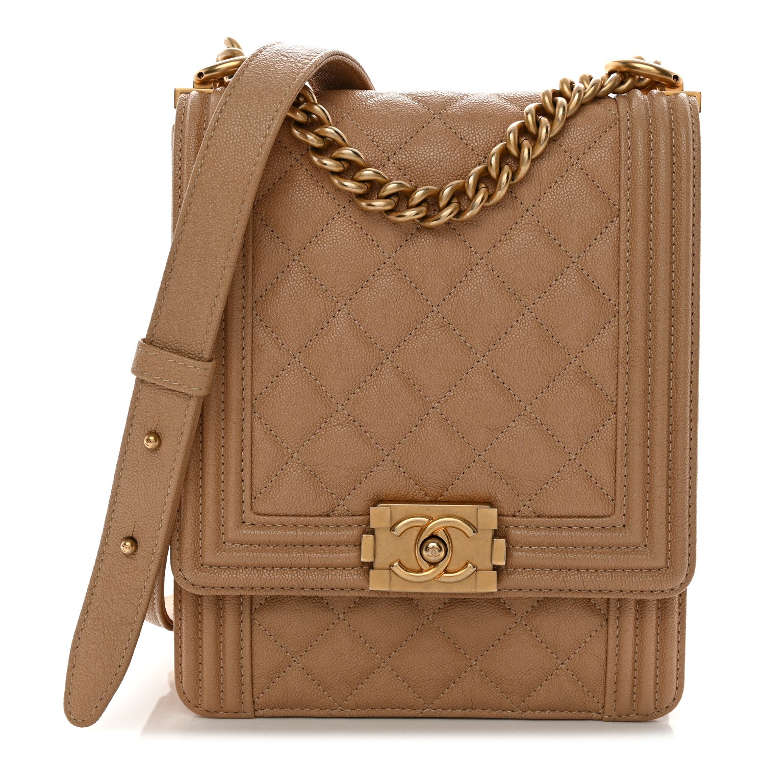Chanel Caviar Quilted North South Boy Flap Beige 1 of 10