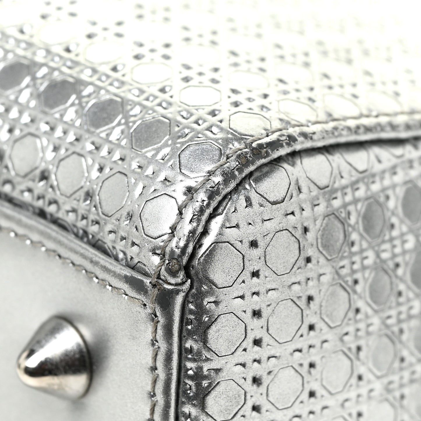 Metallic Patent Micro-Cannage Medium Lady Dior Silver