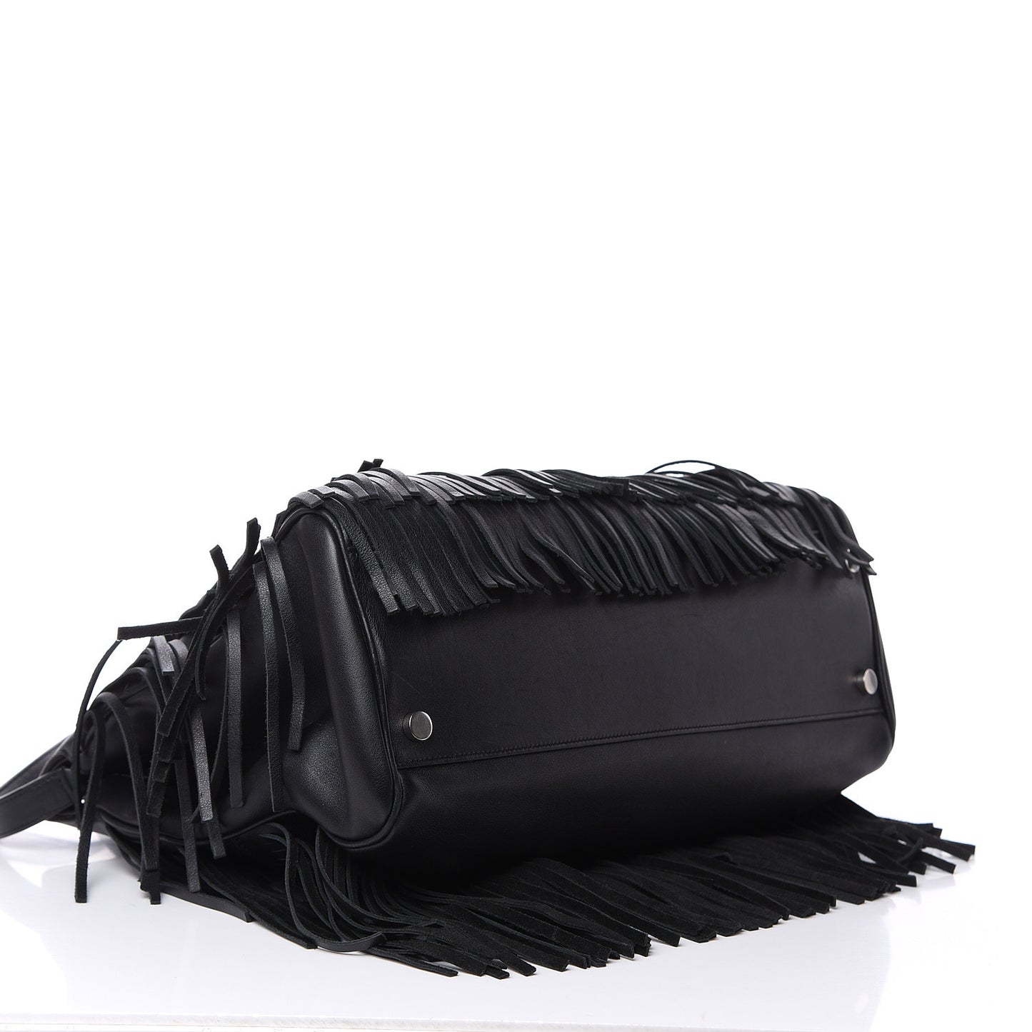Calfskin Fringe Medium Trois Clous Tote Black