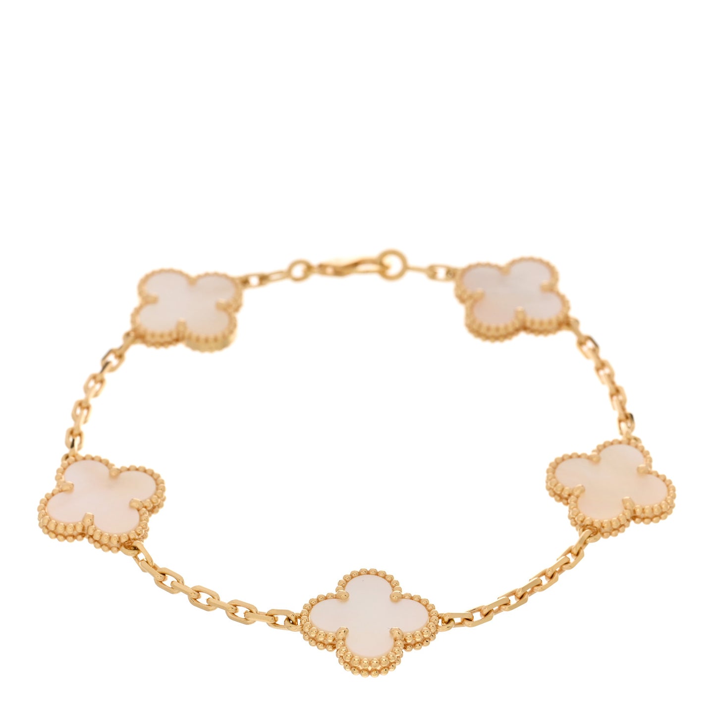 18K Yellow Gold Mother of Pearl 5 Motifs Vintage Alhambra Bracelet