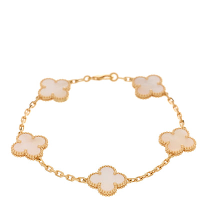 Van Cleef & Arpels 18K Yellow Gold Mother of Pearl 5 Motifs Vintage Alhambra Bracelet 1 of 5