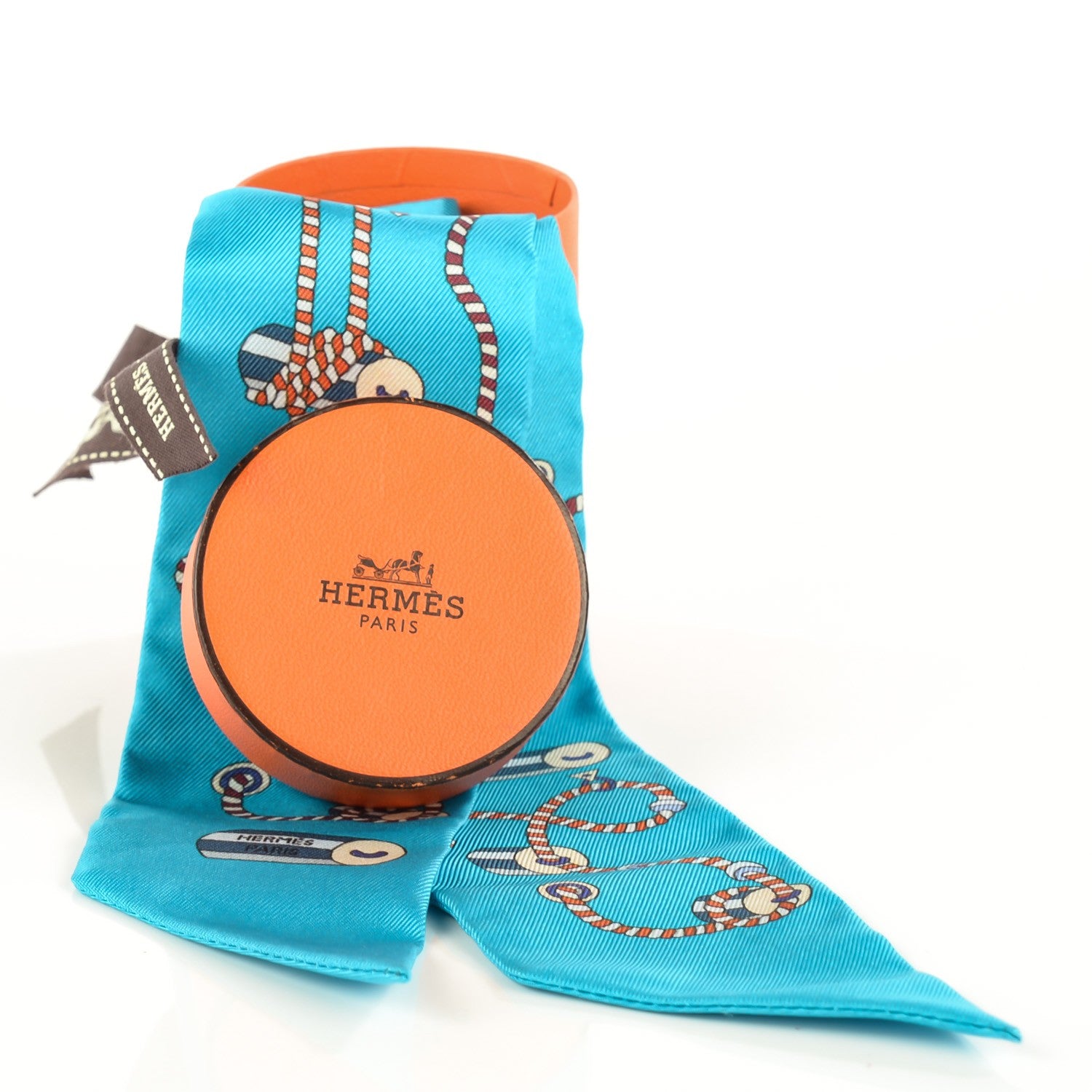 Hermes Silk Cordages Twilly Turquoise Orange Blanc 3 of 6