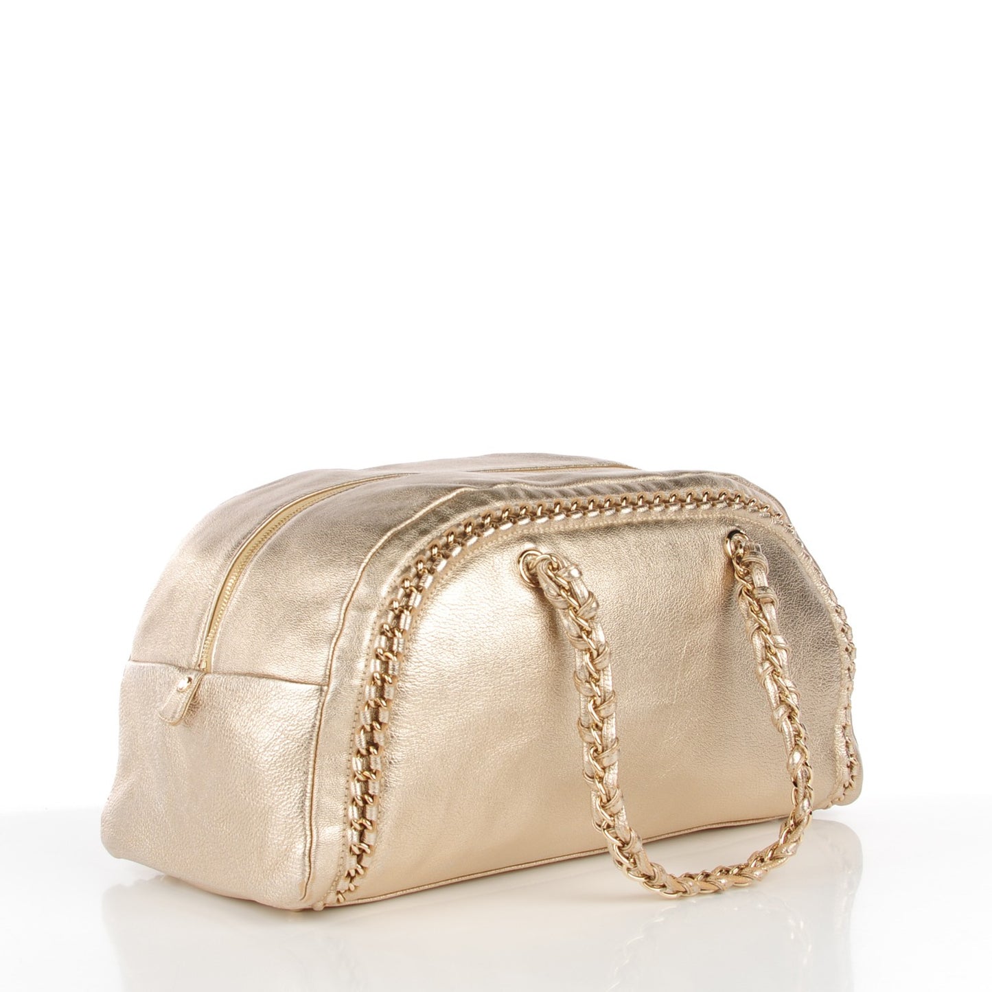 Metallic Goatskin Large Luxe Ligne Bowler Gold