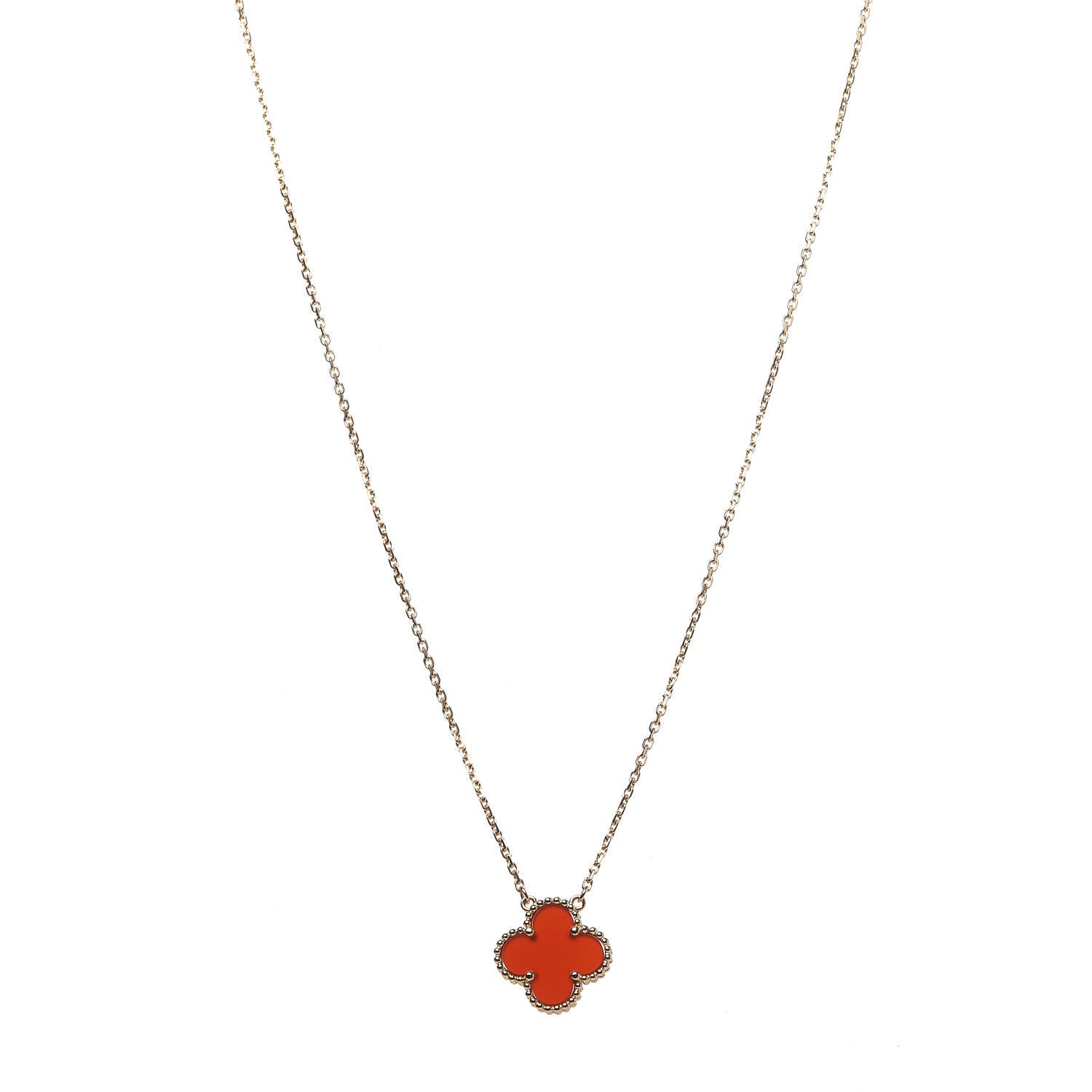Van Cleef & Arpels 18K Yellow Gold Carnelian Vintage Alhambra Pendant Necklace 1 of 6
