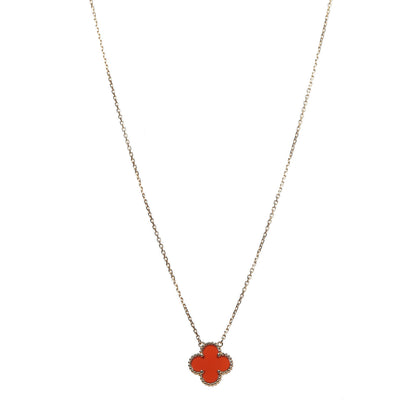 Van Cleef & Arpels 18K Yellow Gold Carnelian Vintage Alhambra Pendant Necklace 1 of 6