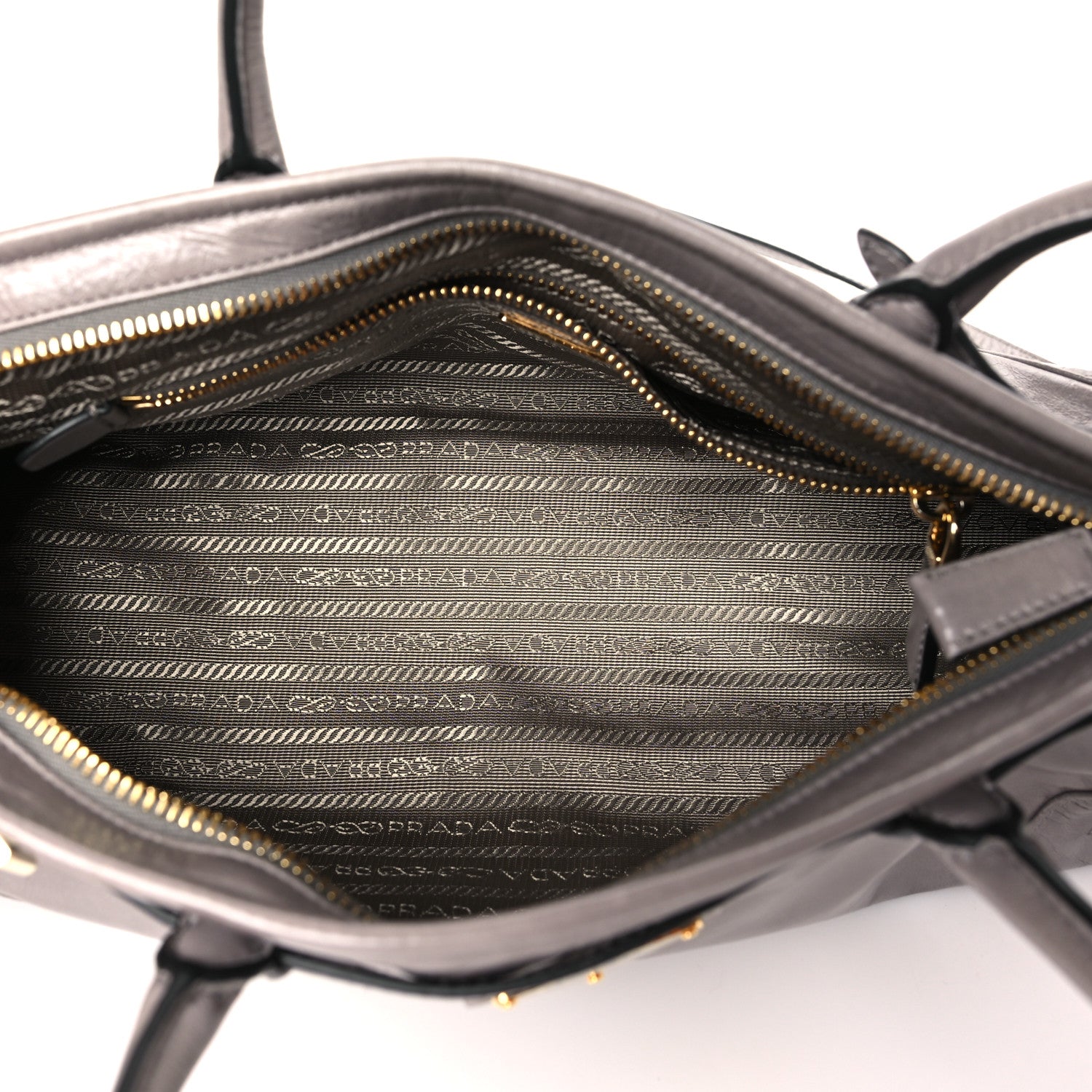 Prada Glossy Calfskin Triangle Medium Bonnie Shoulder Bag Pewter 5 of 10