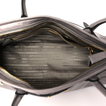 Prada Glossy Calfskin Triangle Medium Bonnie Shoulder Bag Pewter 5 of 10