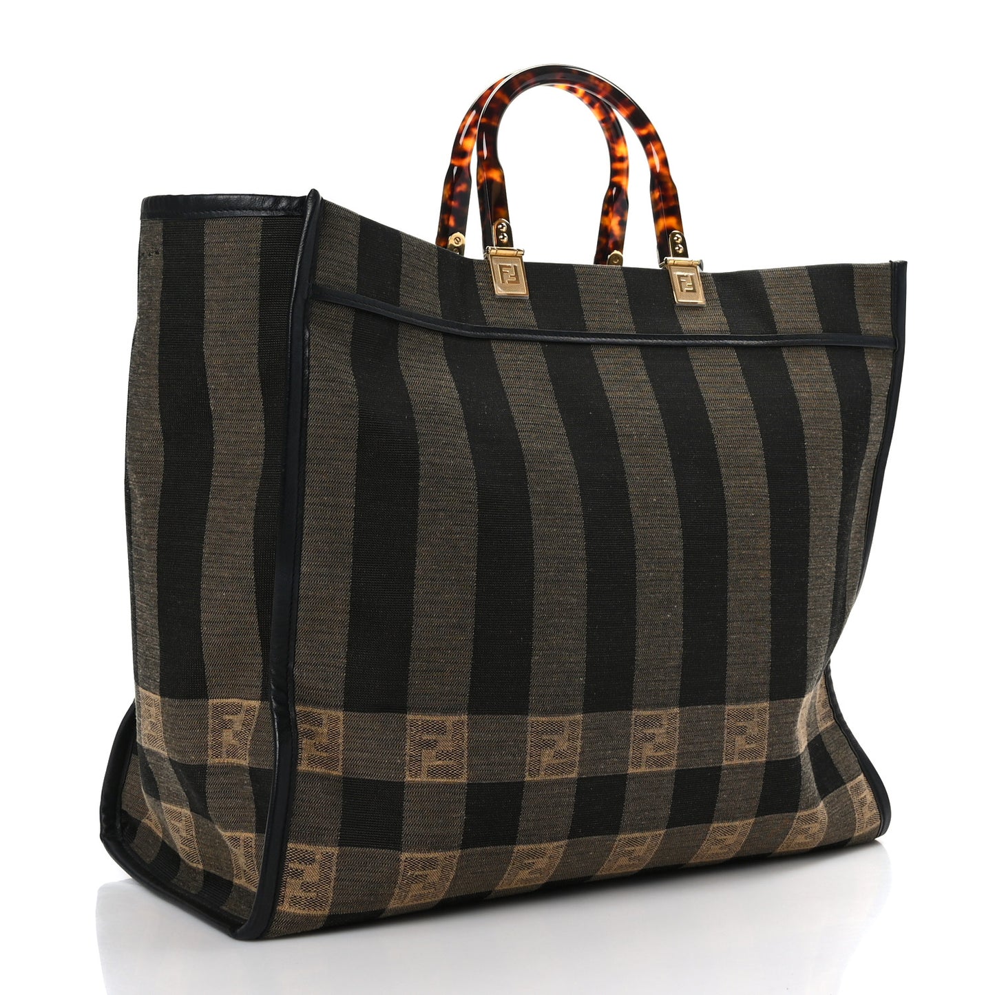 Fabric Jacquard Vitello Seta Plexiglass Pequin Gingham Large Fendi Sunshine Shopper Tote Tobacco Moro Black