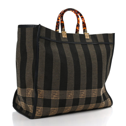 Fendi Fabric Jacquard Vitello Seta Plexiglass Pequin Gingham Large Fendi Sunshine Shopper Tote Tobacco Moro Black 3 of 9