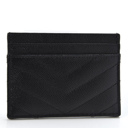 Saint Laurent Grain De Poudre Matelasse Chevron Monogram Credit Card Case Black 2 of 8