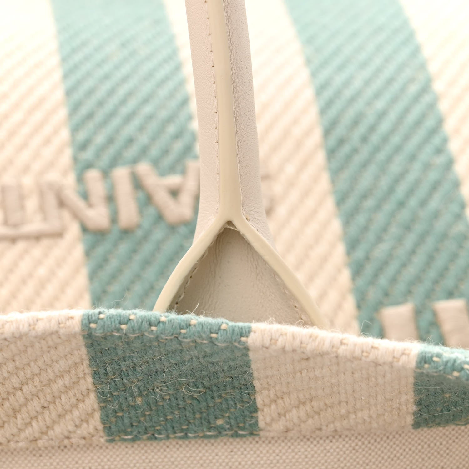 Saint Laurent Cotton Linen Calfskin Striped Rive Gauche Tote Water Green 11 of 12