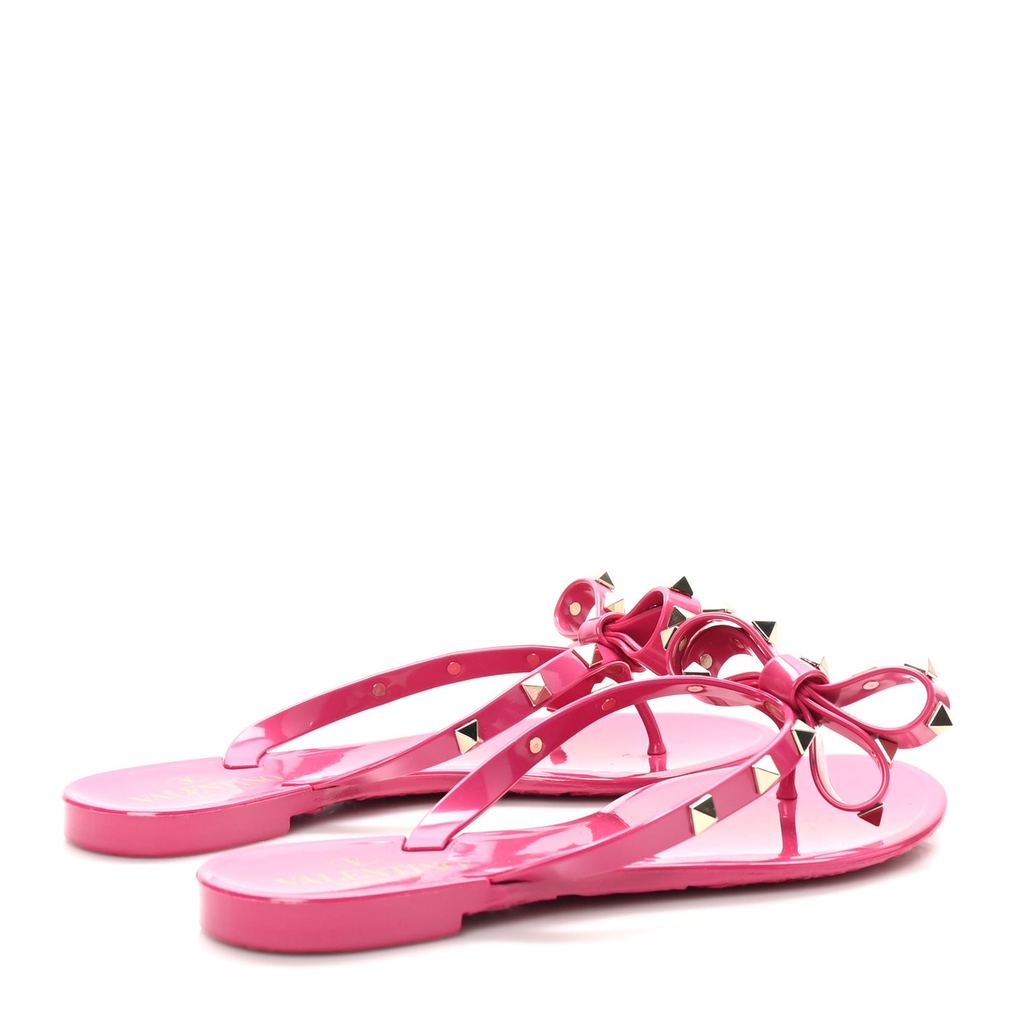 PVC Jelly Rockstud Bow Thong Sandals 36 Sweet Pink