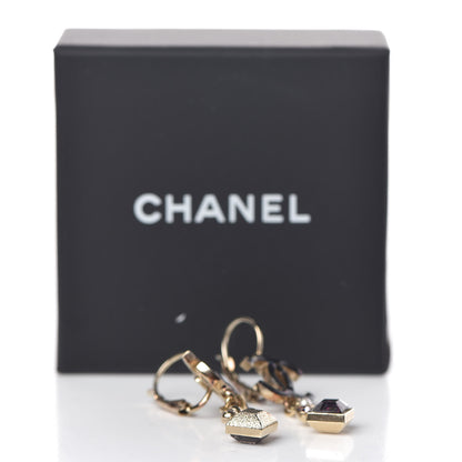 Chanel Pearl Crystal Glass Resin CC Drop Earrings Gold Purple 5 of 5