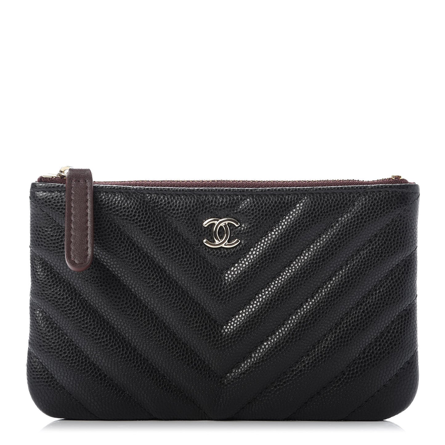 Caviar Chevron Quilted Small Cosmetic Case Black