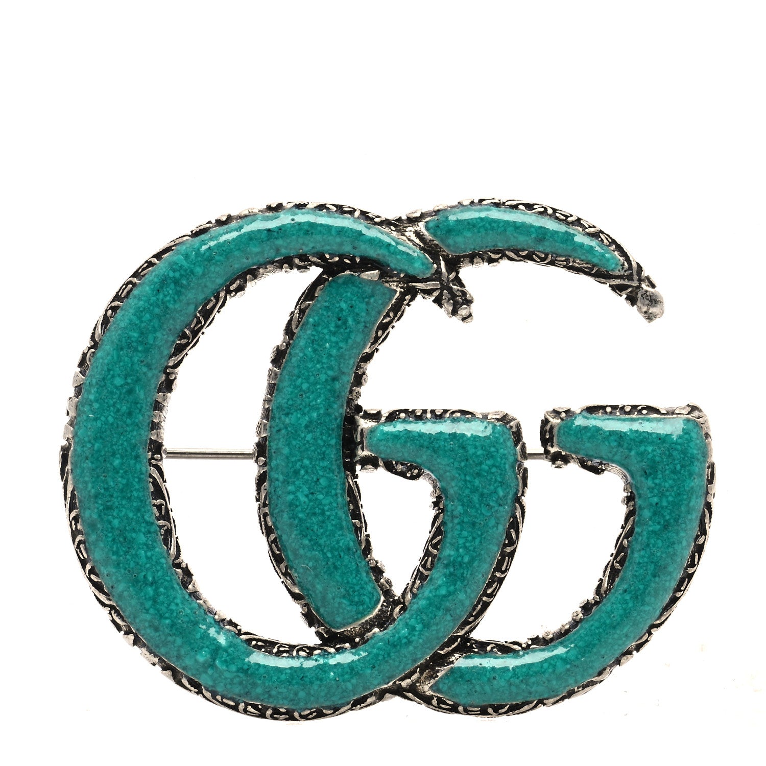 Gucci Sterling Silver Enamel GG Brooch Turquoise 1 of 5