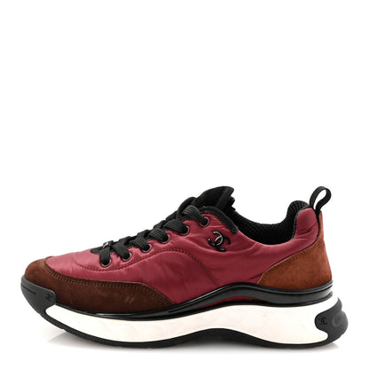 Chanel Nylon Suede Calfskin CC Sneakers 41 Burgundy Brown 1 of 10