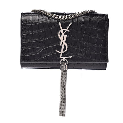 Saint Laurent Calfskin Crocodile Embossed Monogram Small Kate Tassel Satchel Black 1 of 10