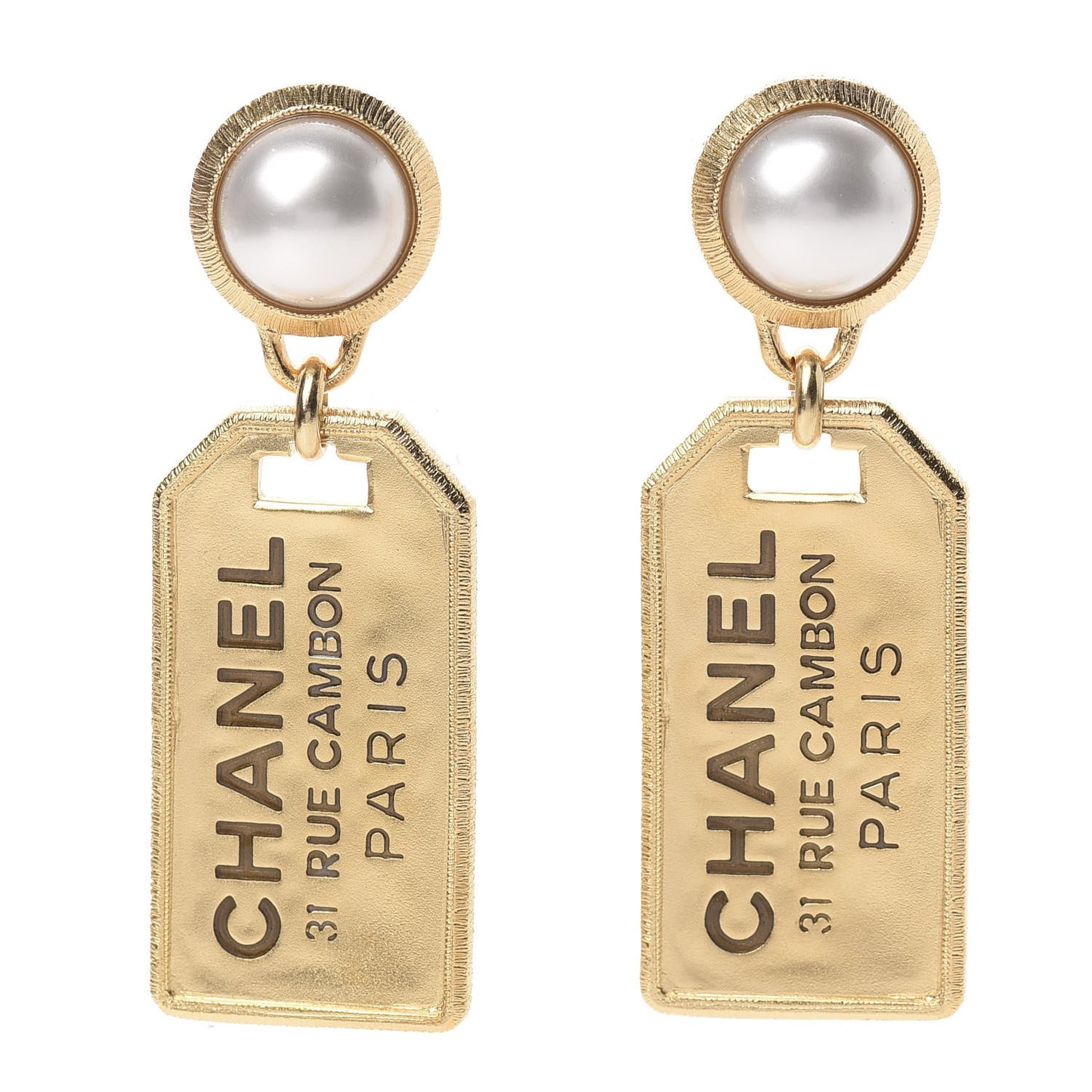 Pearl CC Tags Drop Earrings Gold