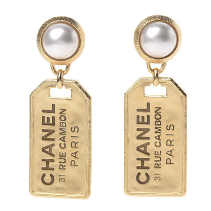 Chanel Pearl CC Tags Drop Earrings Gold 1 of 5