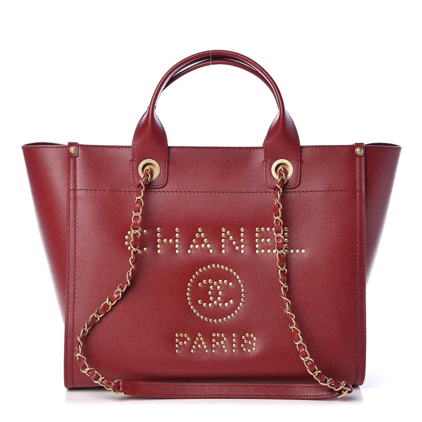 Caviar Small Studded Deauville Tote Red