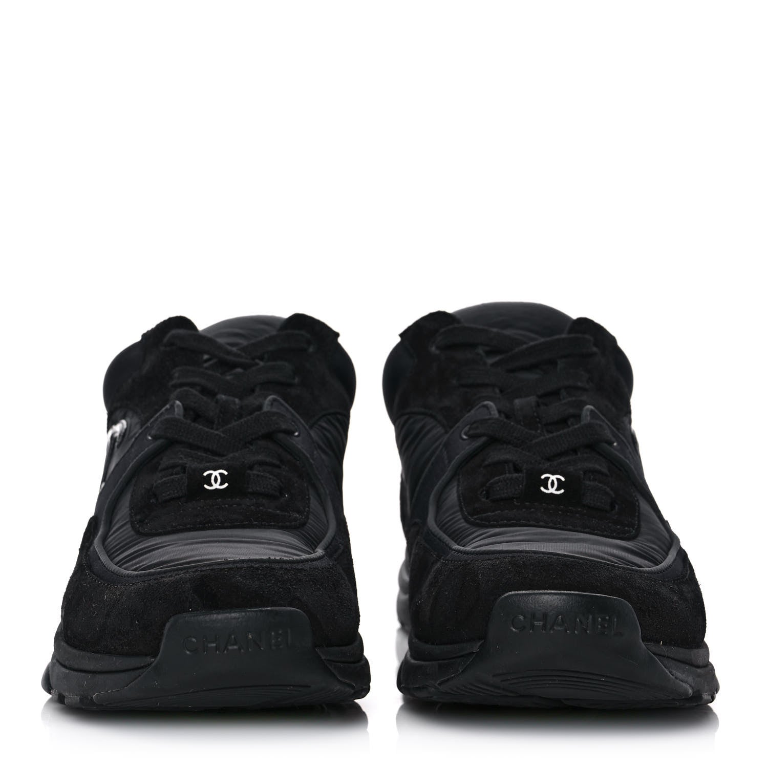 Chanel Fabric Calfskin Suede CC Sneakers 38 Black 2 of 8