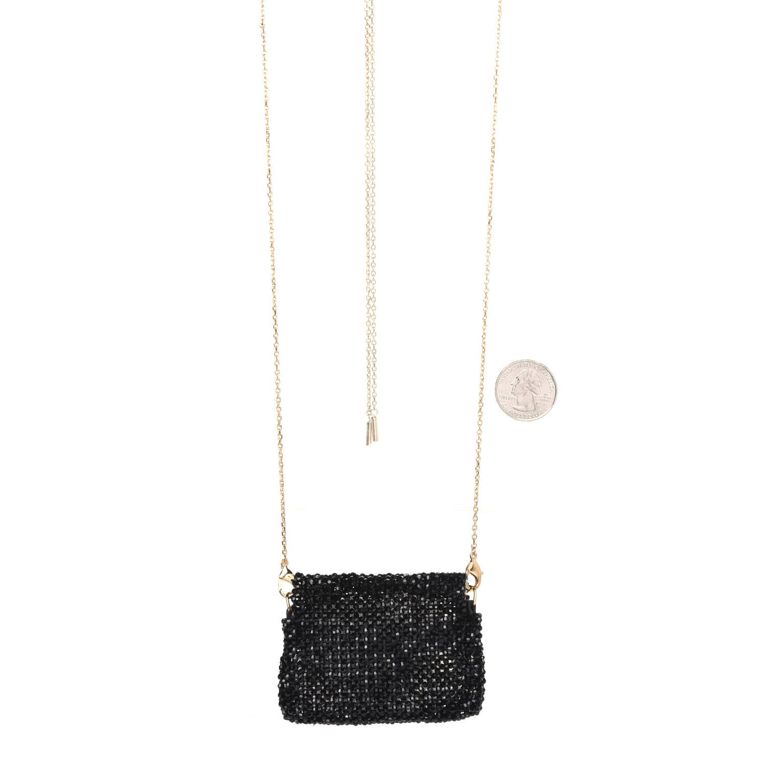 Fendi Crystal Vitello King Beaded Mini Pico Baguette Charm Black 4 of 13