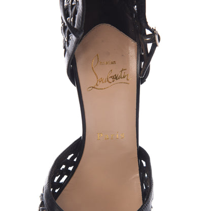 Christian Louboutin Shiny Nappa Studded Woven 120 Platform Peep Toe Pumps 38.5 Black 5 of 12