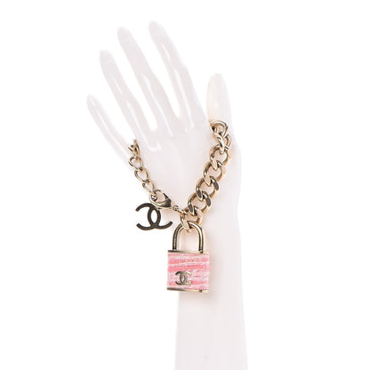 Chanel Tweed CC Padlock Bracelet Gold Pink 2 of 5