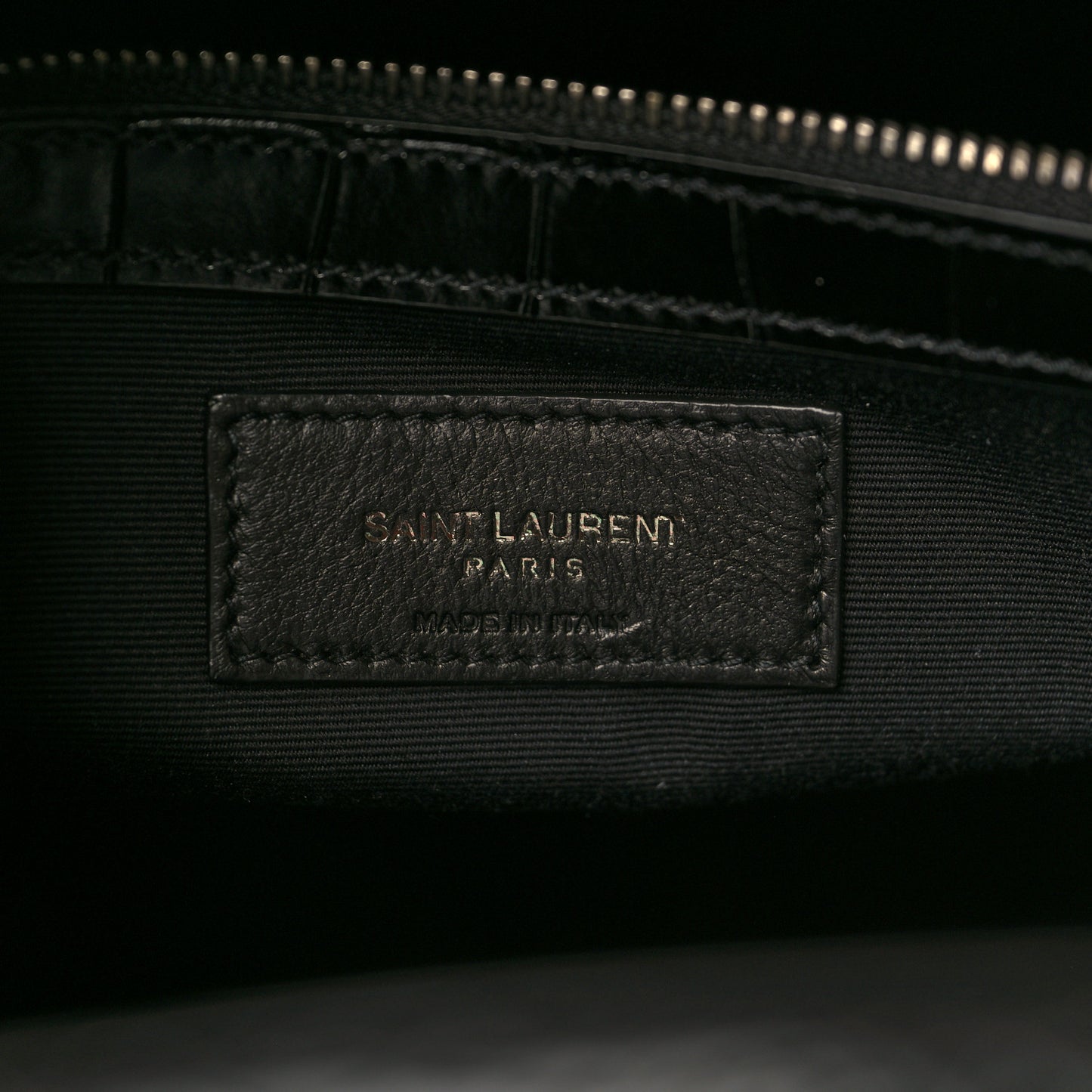 Shiny Calfskin Crocodile Embossed Small Manhattan Shopper Tote Black