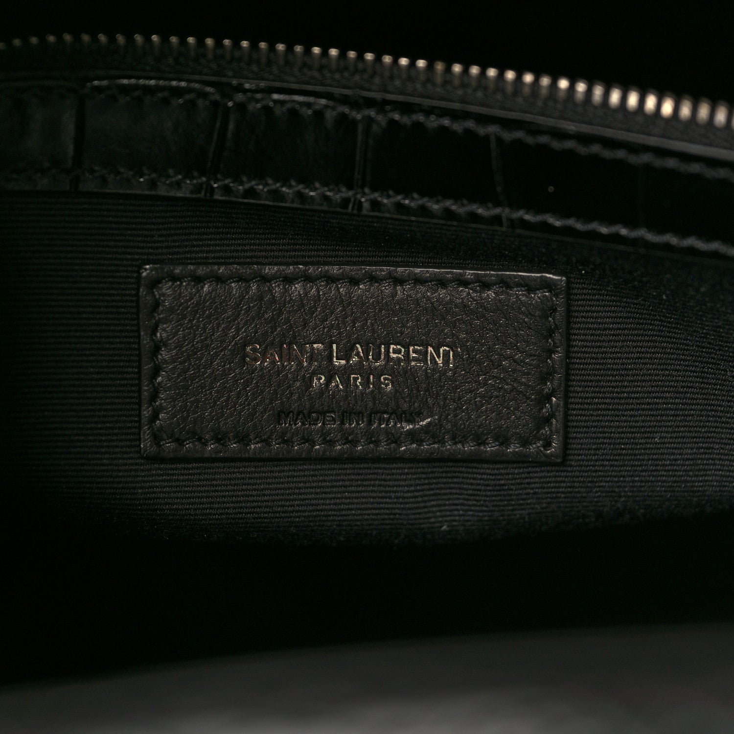 Saint Laurent Shiny Calfskin Crocodile Embossed Small Manhattan Shopper Tote Black 6 of 10