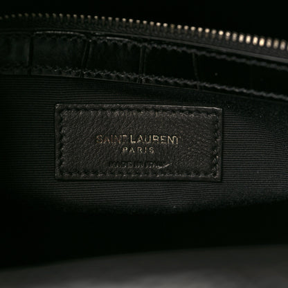 Saint Laurent Shiny Calfskin Crocodile Embossed Small Manhattan Shopper Tote Black 6 of 10