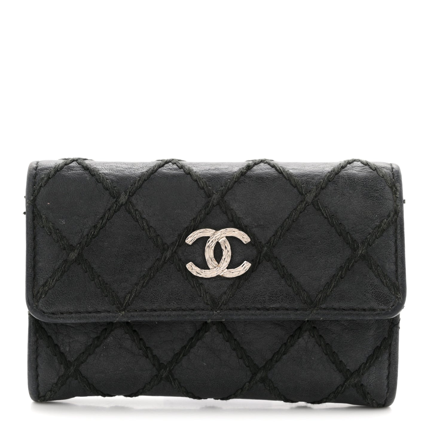 Calfskin Diamond Stitched Card Holder Wallet Black