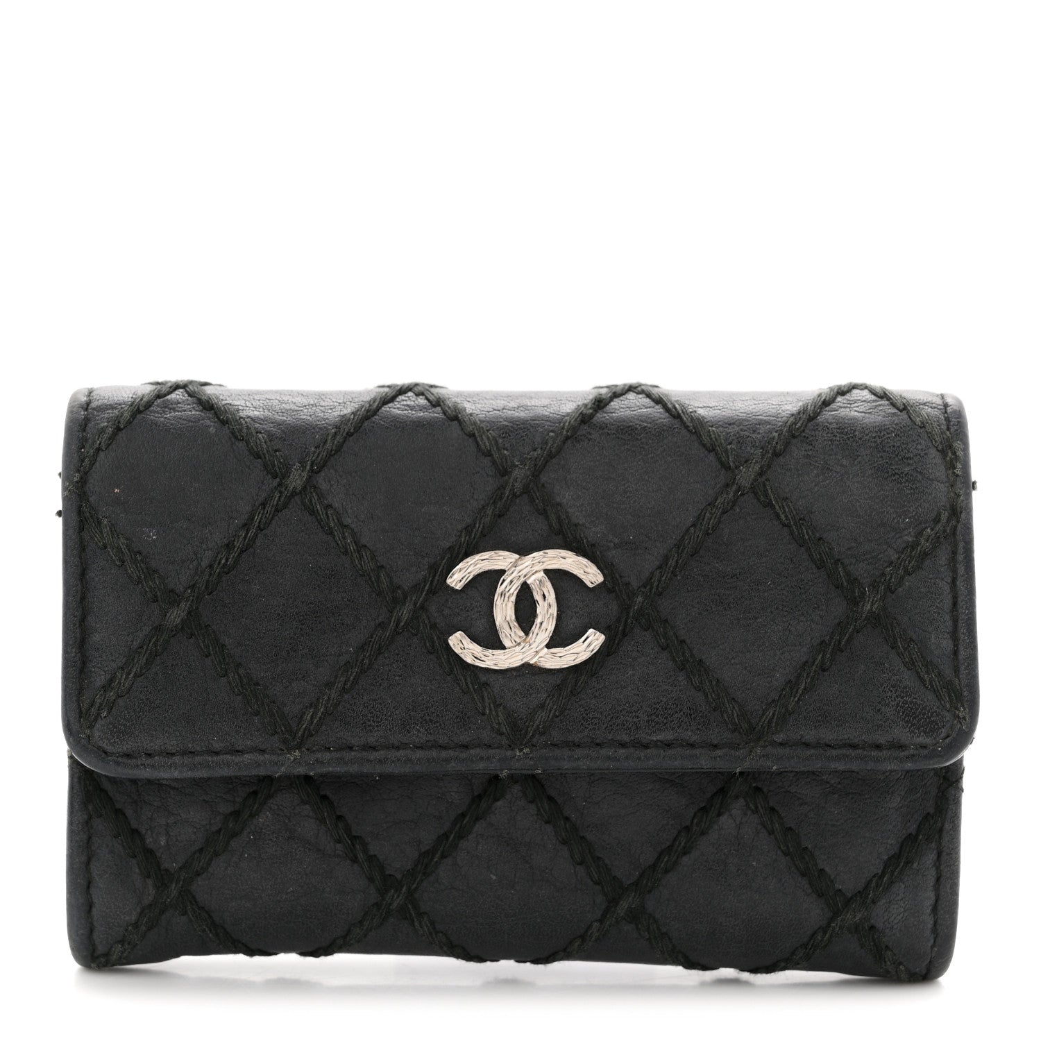 Chanel Calfskin Diamond Stitched Card Holder Wallet Black 1 of 10