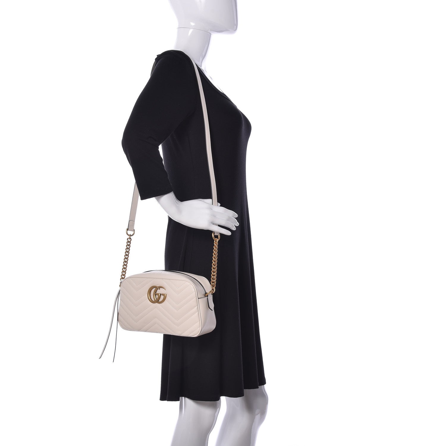 Gucci Calfskin Matelasse Small GG Marmont Chain Shoulder Bag White 3 of 17