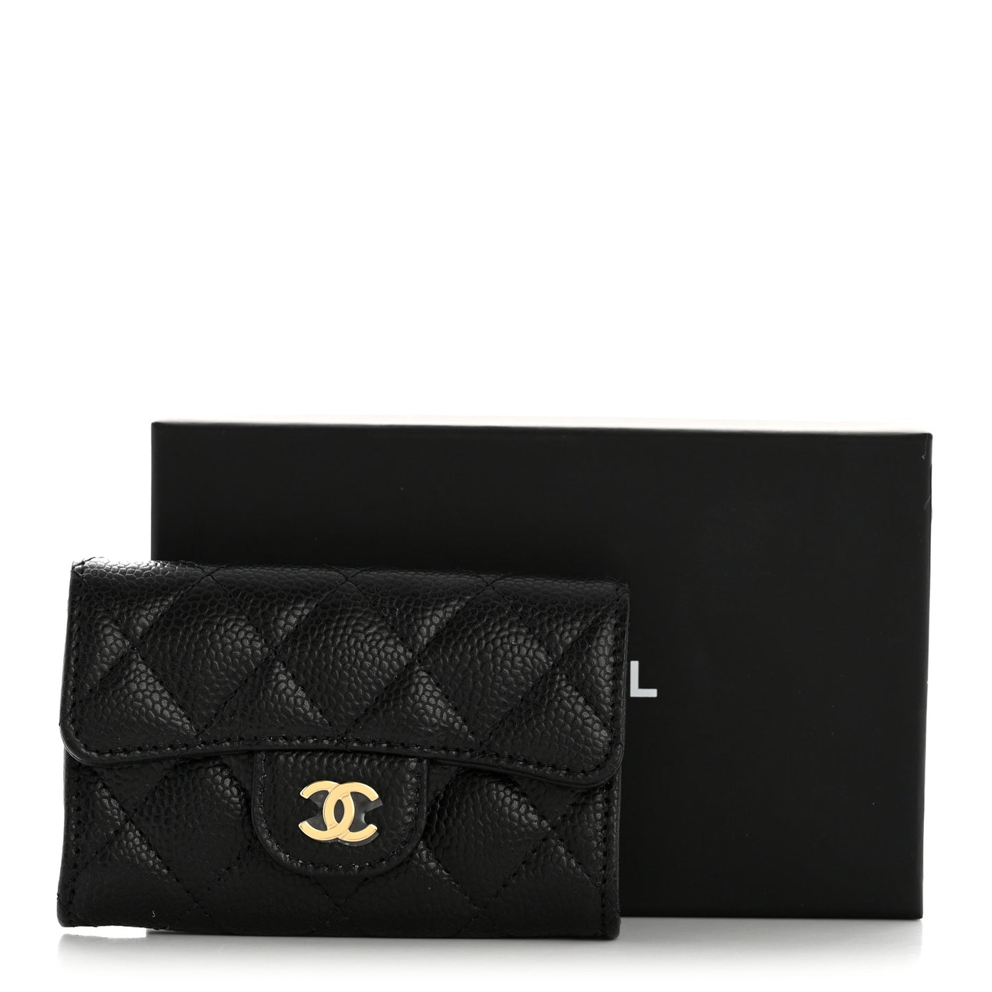 Caviar Quilted Flap Card Holder Wallet Black