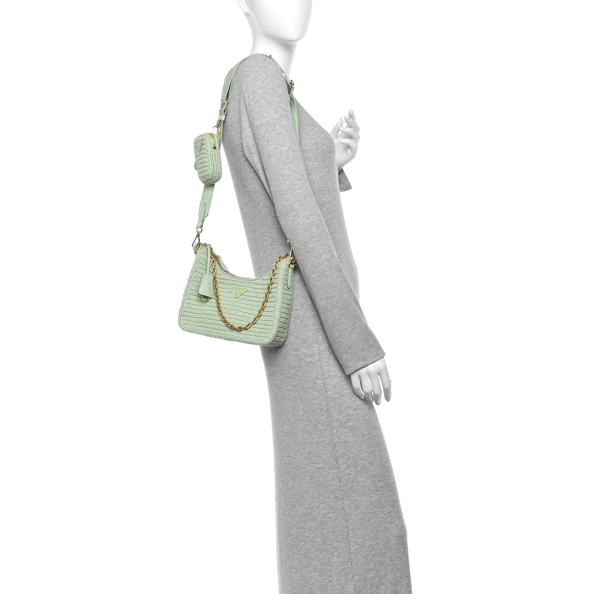 Prada Yarn Raffia Effect Crochet Re-Edition 2005 Shoulder Bag Acqua 3 of 19