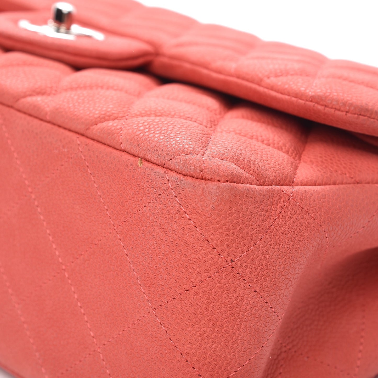 Iridescent Caviar Quilted Jumbo Double Flap Coral